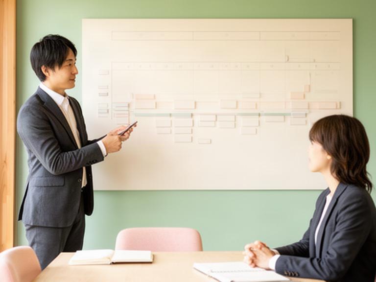 金沢の相談室でライフプランの年表を指し示すファイナンシャルプランナー